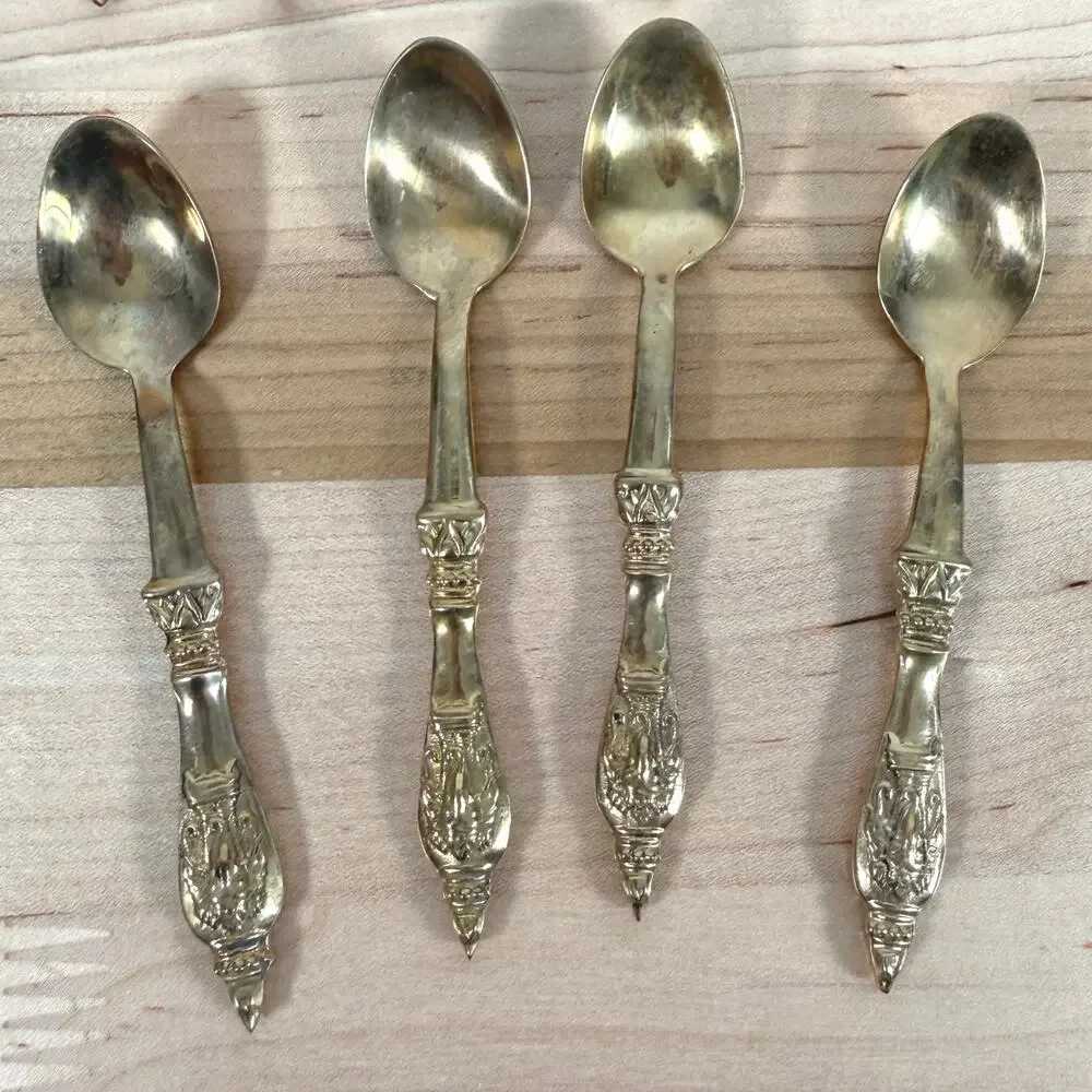 Vintage Airavata Erawan 3 Headed Elephant Flatware Set Thailand Siam Brass 12 Pc